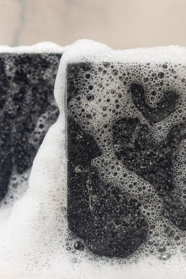Foamy black sea salt soap bar